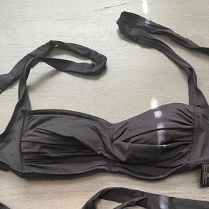 BISOU BISOU Bandeau black gathered halter swim suit bikini bra top medium